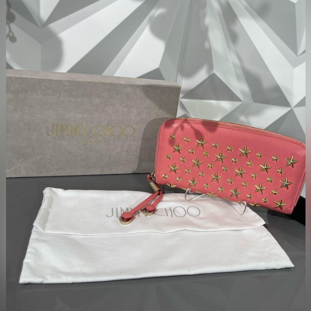 Jimmy Choo Pink Star Studded Long Zip Wallet